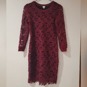 Wilfred Aritzia Burgundy Red Floral Lace Long Sleeve Bodycon Dress Size XS